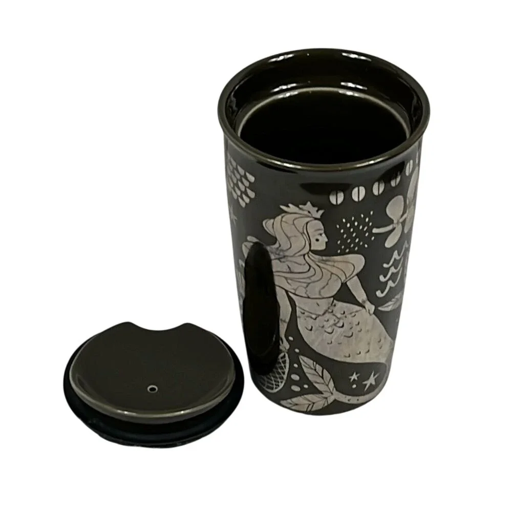 Starbucks 12 oz Double Wall Ceramic Mug Gold Metalic‎ Siren Hot Traveler